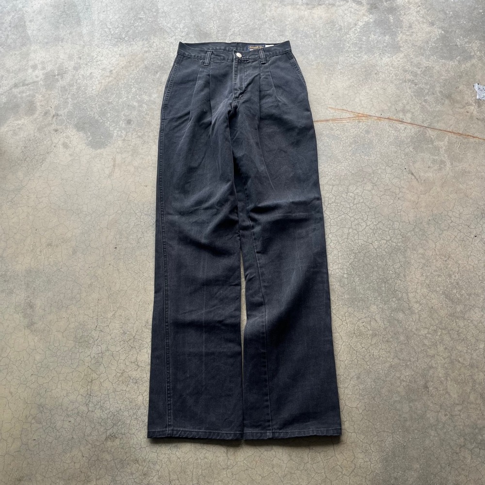 Vintage Panhandle Slim Black Pleated Denim Trousers Made in USA Wide Leg 28x33